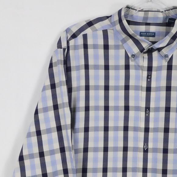 Fish‎ Hippie Shirt Mens 2XL Blue Gray Plaid Solace Collection Office Business - Picture 5 of 16